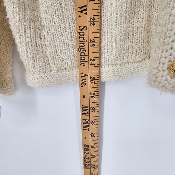 Vintage Tanner Cream Knit Gold Button Front Cardigan Sweater Old Money Preppy M - Picture 5 of 8